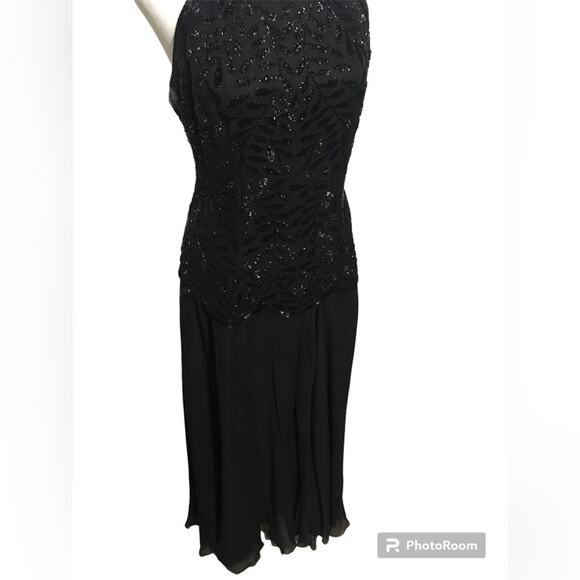 Vintage Precious Formals 100% Silk Beaded Strappy Formal Gown Dress Black Size 8 - Picture 4 of 10